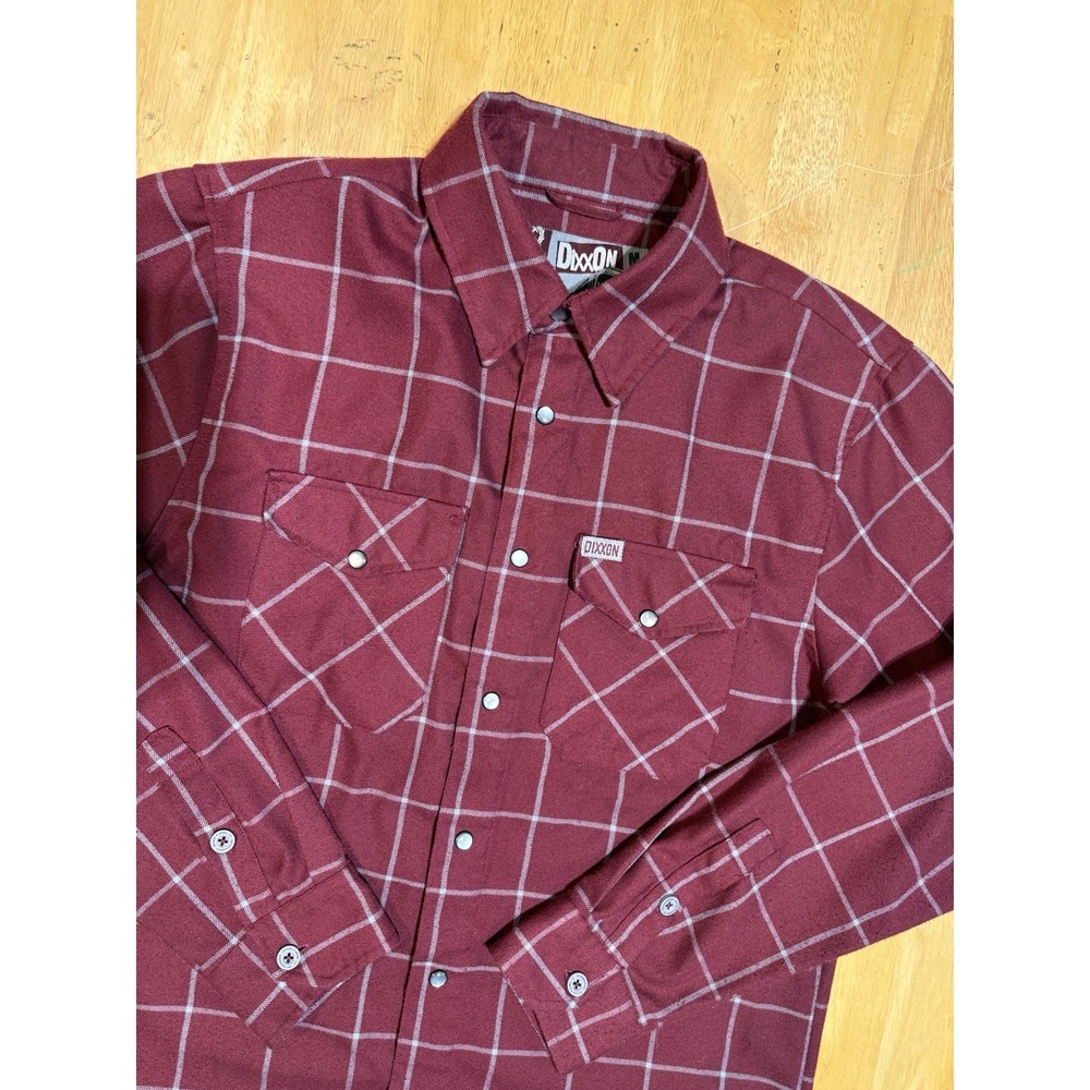 Dixxon The Underground Flannel Shirt Mens Medium Burgundy Plaid Pearl Snap